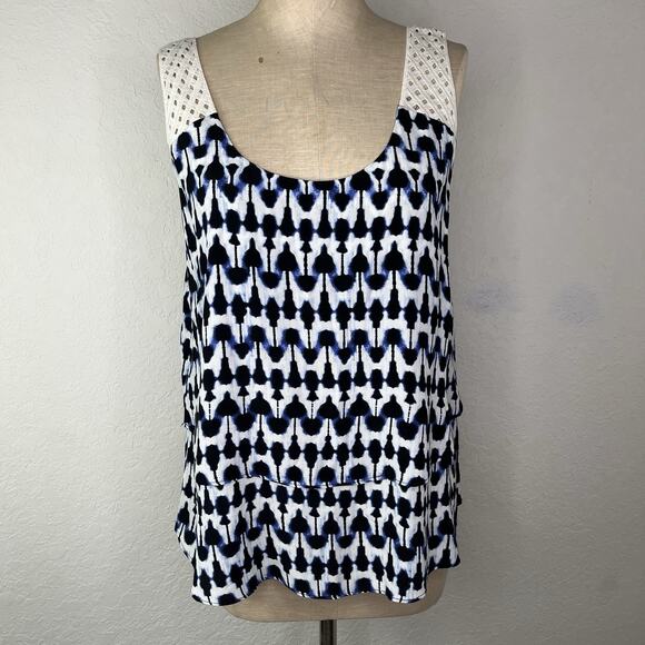 Reitmans Basic Blouse Size M double layer, White and blue, cotton straps, casual - Picture 1 of 7